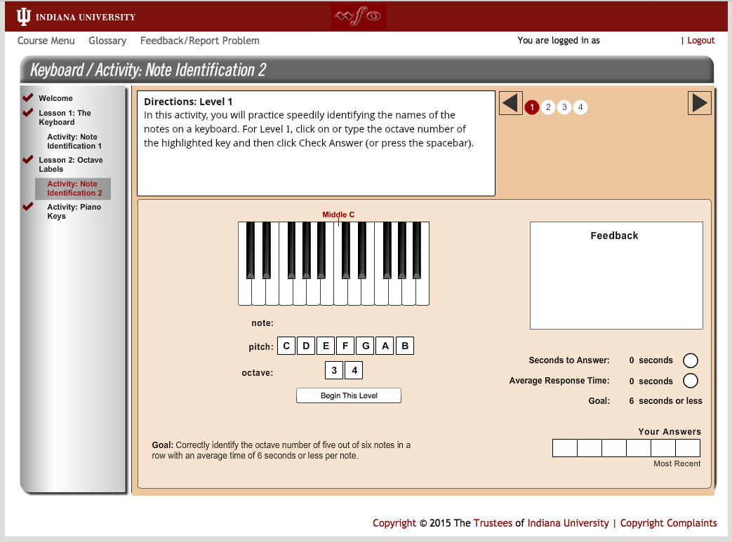 Screenshot of Music Fundamentals Online activity